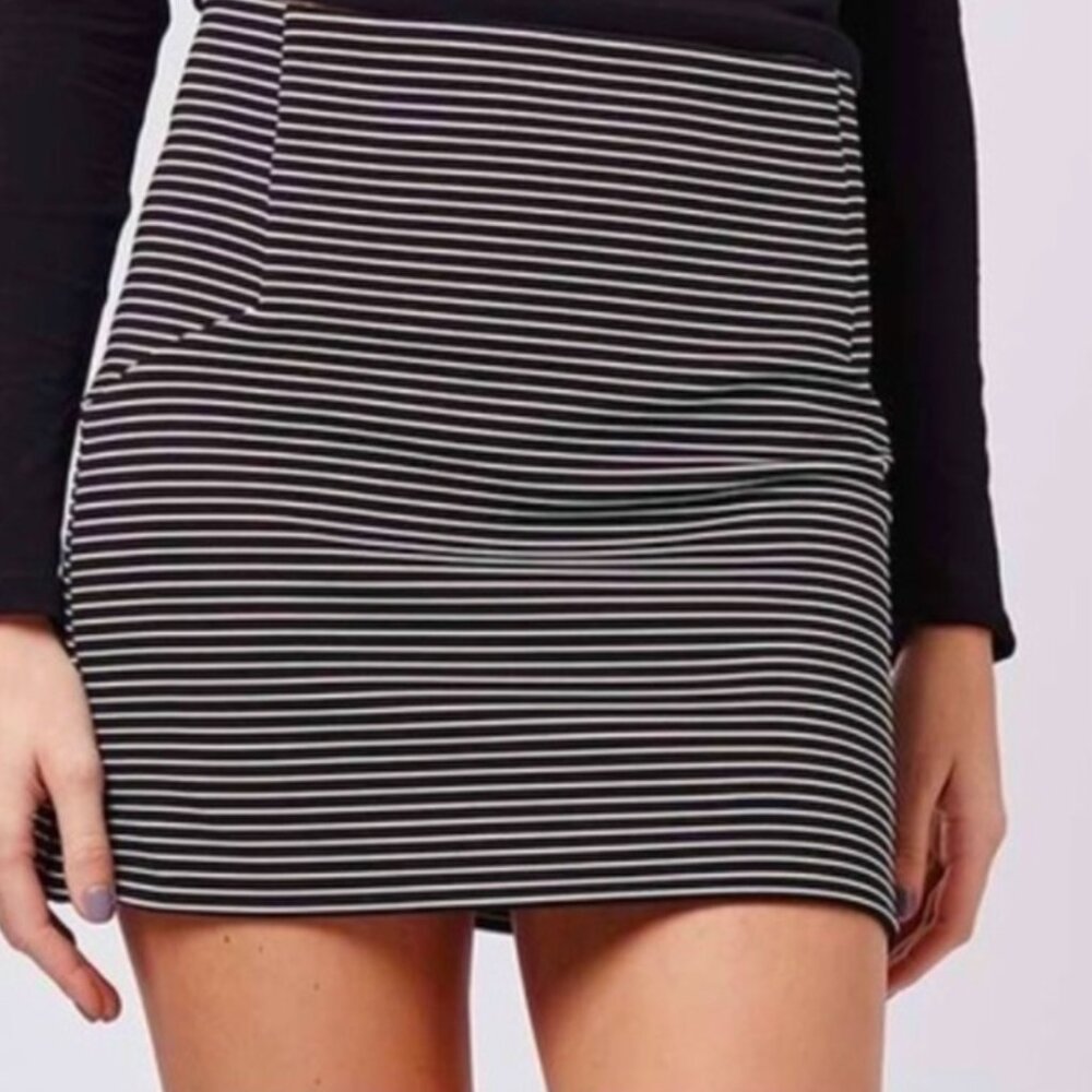 Topshop Stripe High Rise A-Line Miniskirt Black and White